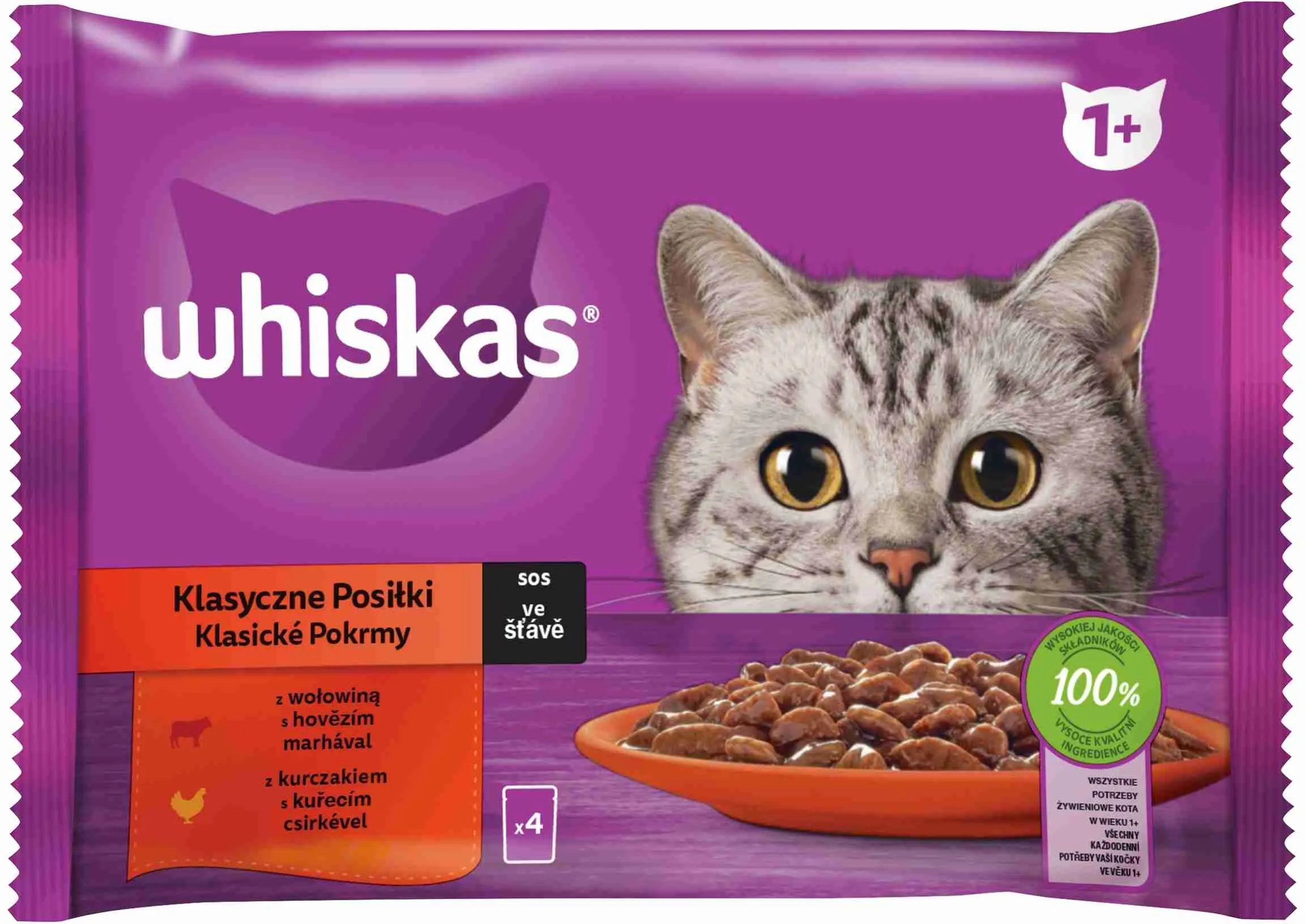 WHISKAS Kapsička Klasický výber so zeleninou v šťave 4pack 4×85g, kapsička pre mačky