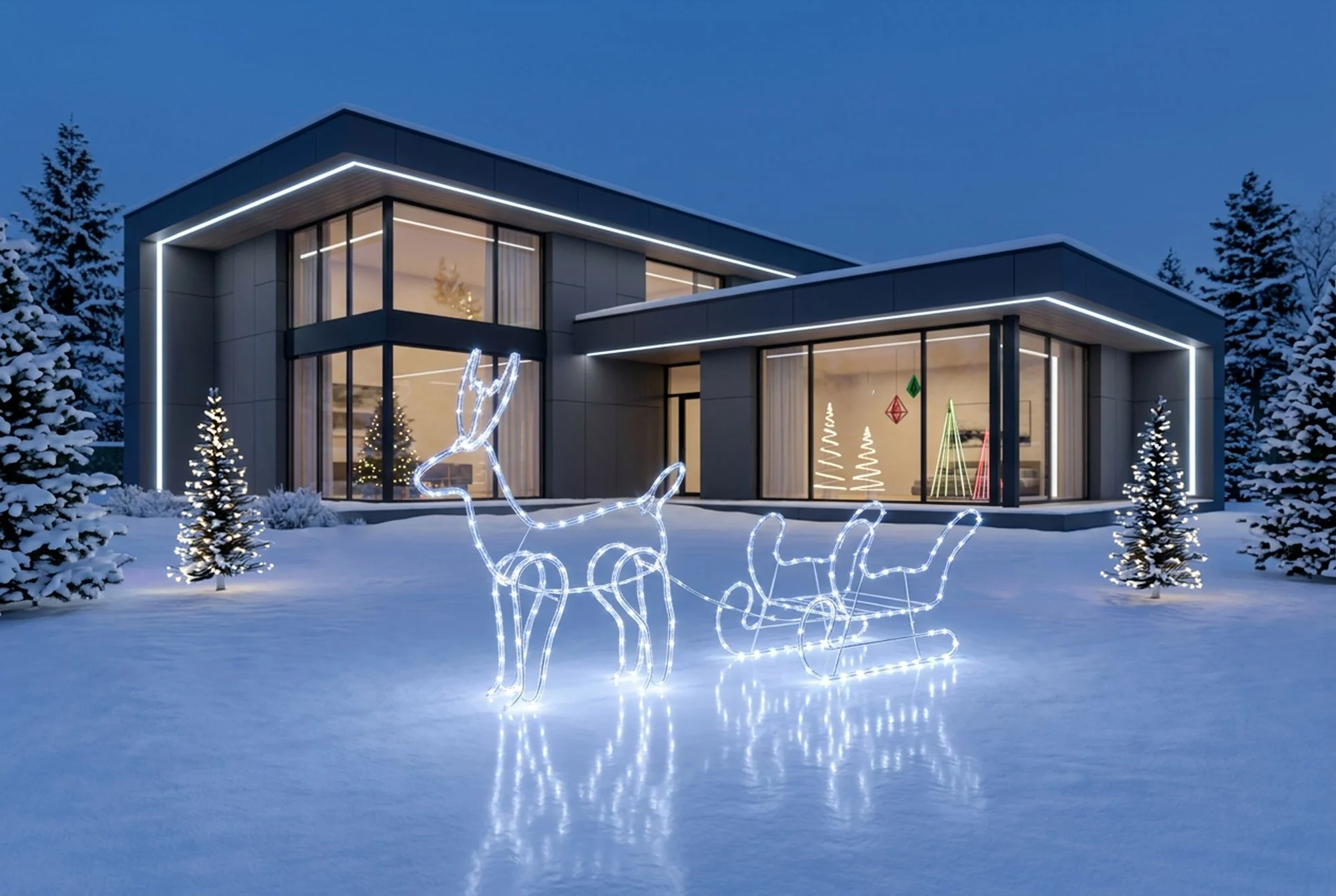 MagicHome vianočný LED sob so záprahom, 1 ks 240 LED studená biela, exteriér, 1,2 m