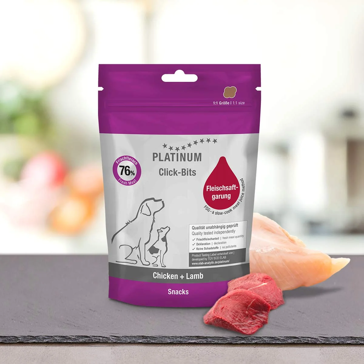 Platinum Click-Bits Chicken & Lamb kuracie a jahňacie kúsky 150 g