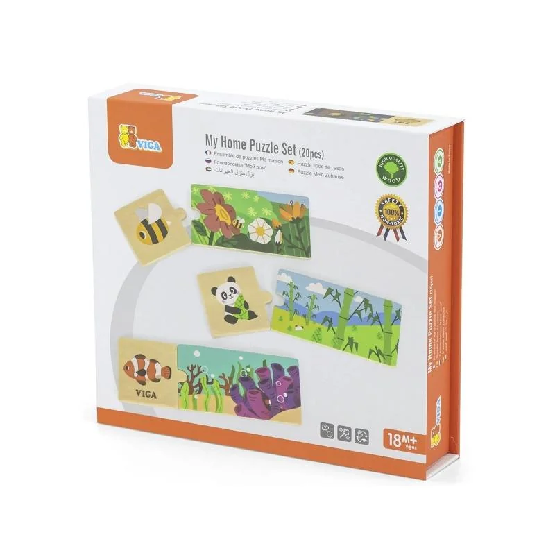 Viga Drevené puzzle zvieracie domovy