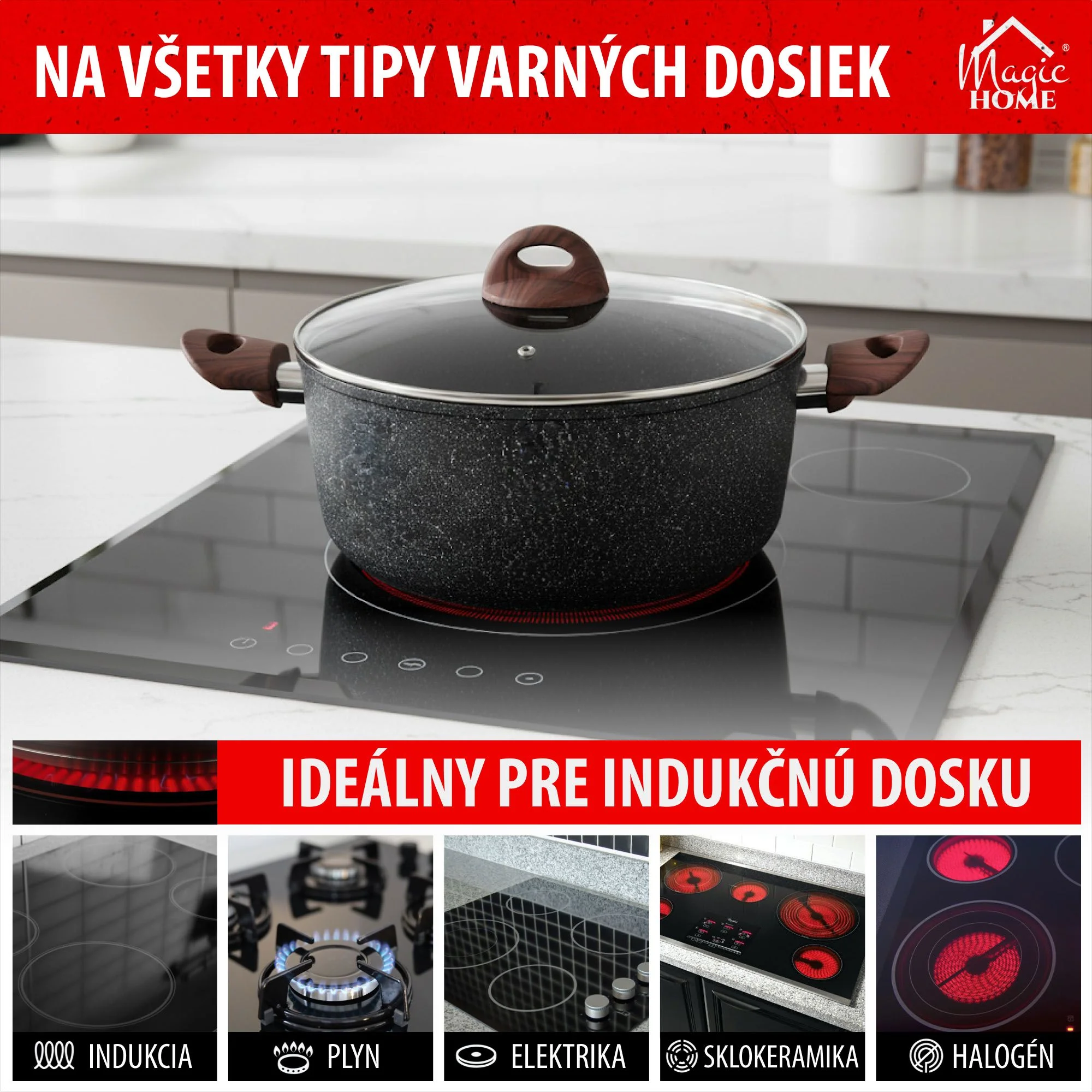 MagicHome hrniec Black Marble Line, 1 ks 24 cm, 4000 ml (4 l), s pokrievkou