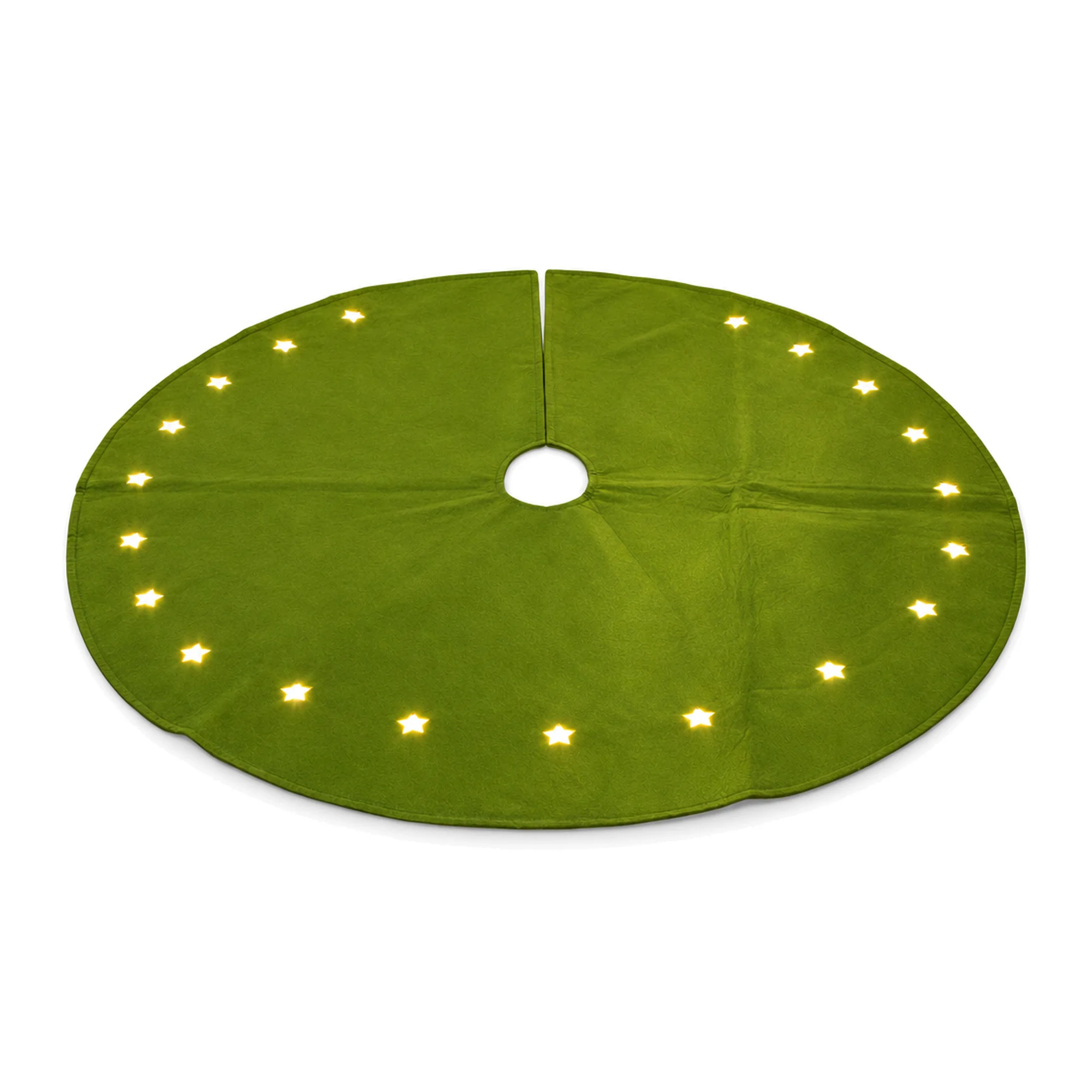 MagicHome LED koberec pod vianočný stromček, 1 ks Zelený, hviezdičky, 22 LED teplá biela, 2xAA, 90 cm