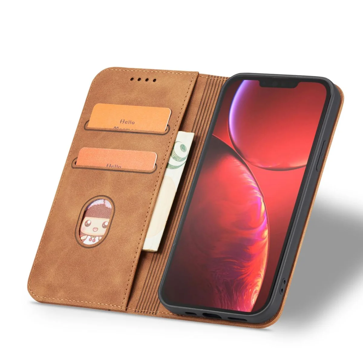 MG Magnet Fancy knižkové kožené puzdro na iPhone 13 Pro Max, hnedé