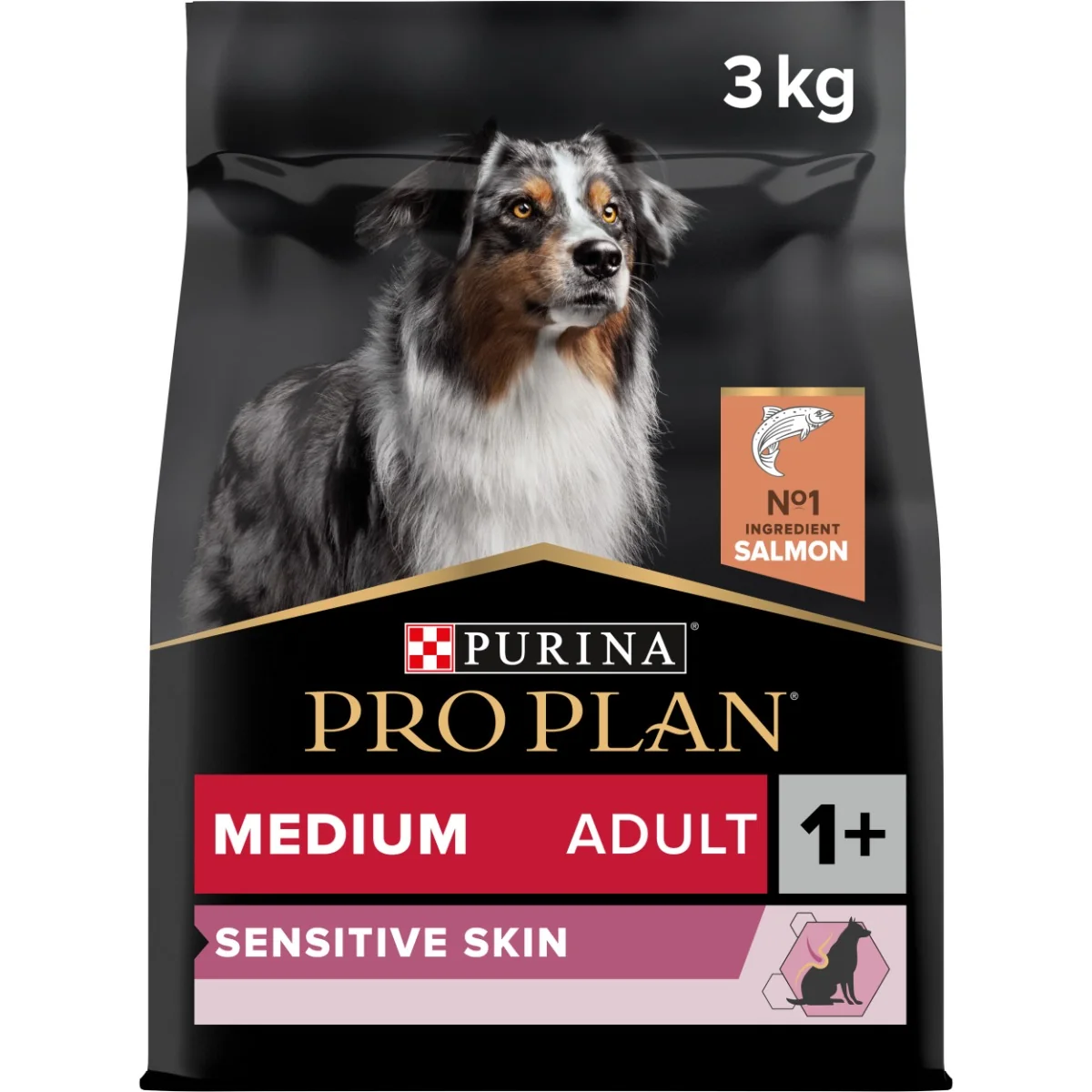 PRO PLAN Medium Adult Sensitive Skin granule pre psov losos 3 kg 1×3 kg, kompletné krmivo pre dospelých psov