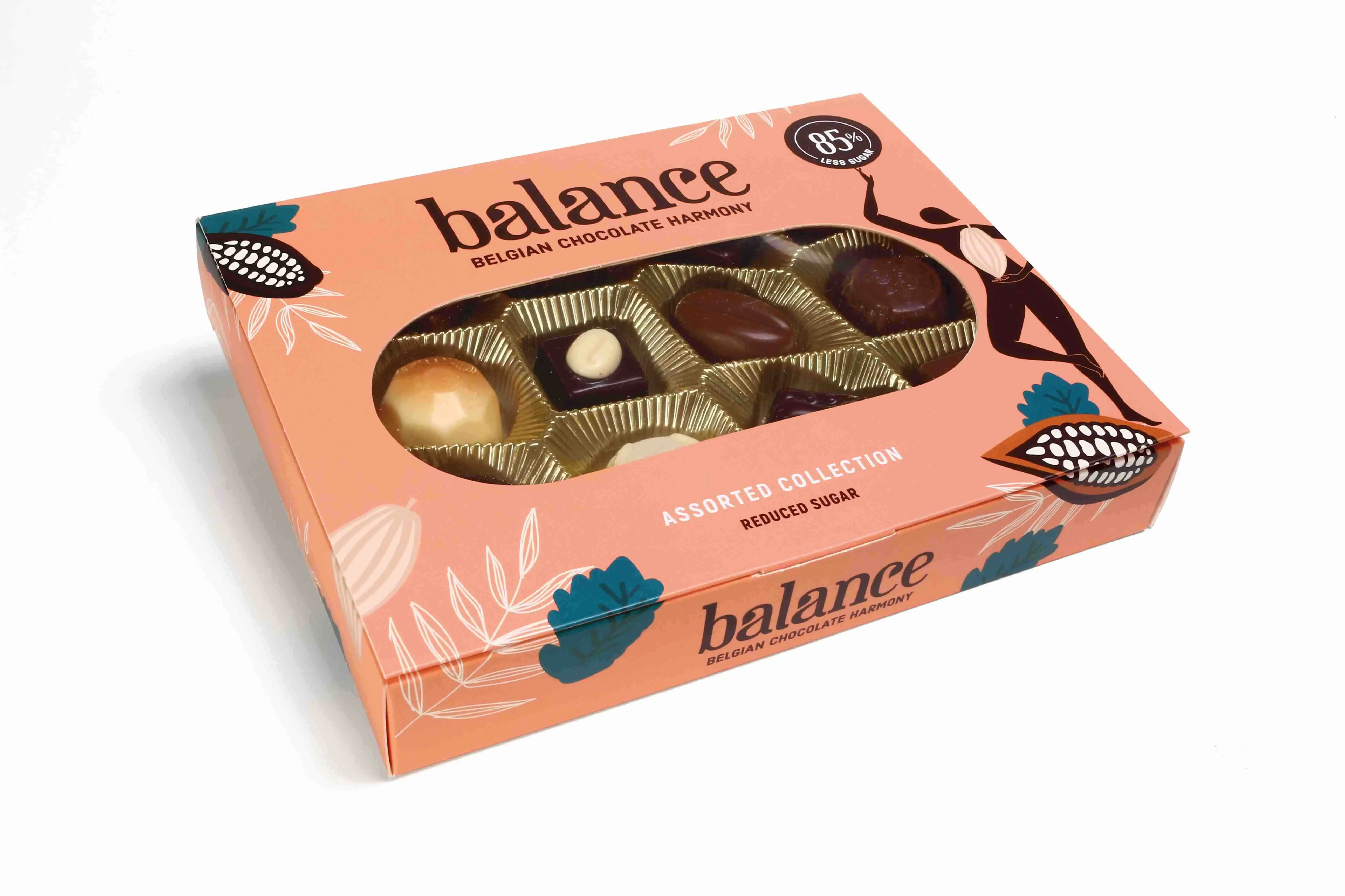 BALANCE BELGICKÉ PRALINKY, BONBONIÉRA 1×145 g, čokoláda s prírodným sladidlom