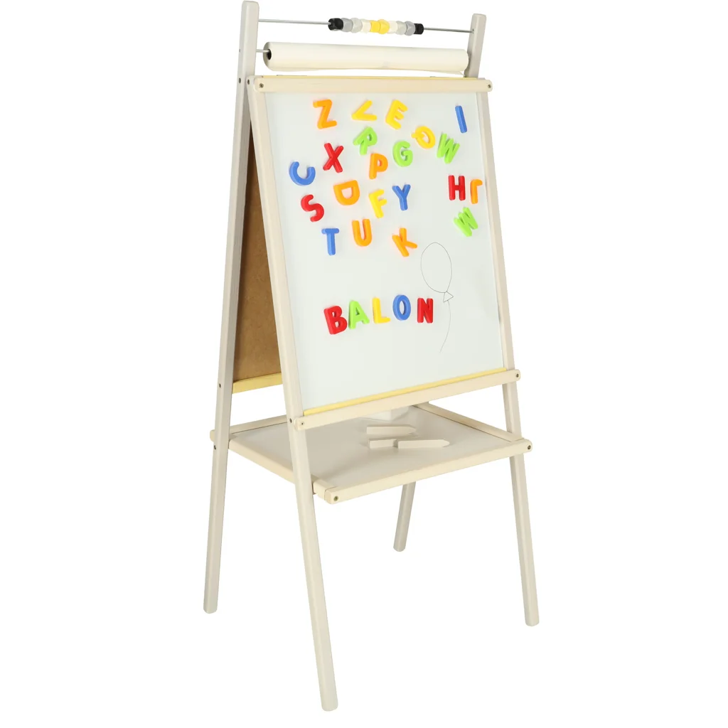 Drevená tabuľa 2v1 s počítadlom a rolkou papiera – 45 × 40 × 100 cm