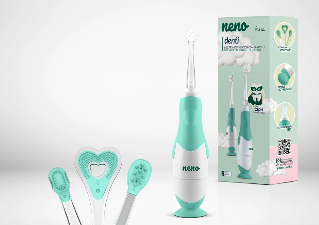 NENO Kefka detská elektrická pre deti Denti - zelená 3m+ 1×1 ks, elektrická kefka