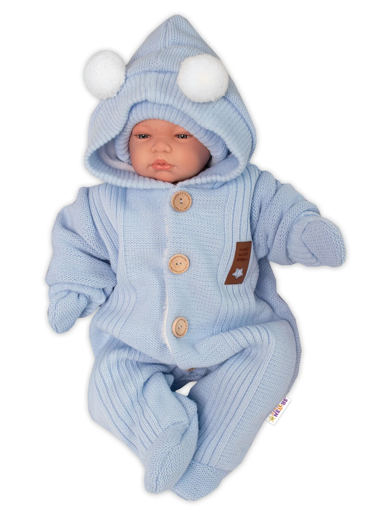 Baby Nellys Pletená kombinéza/overal LUX STAR s kožúškom, dvojvrstvová, sv. modrá, veľ. 68