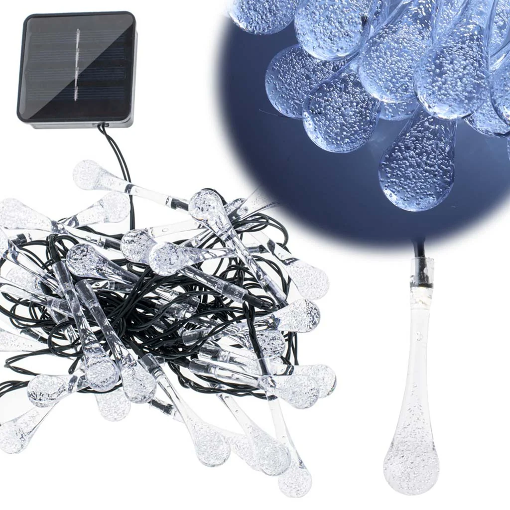 Solárne záhradné LED cencúle svetlá – 6,5 m, 30 LED (studená biela)