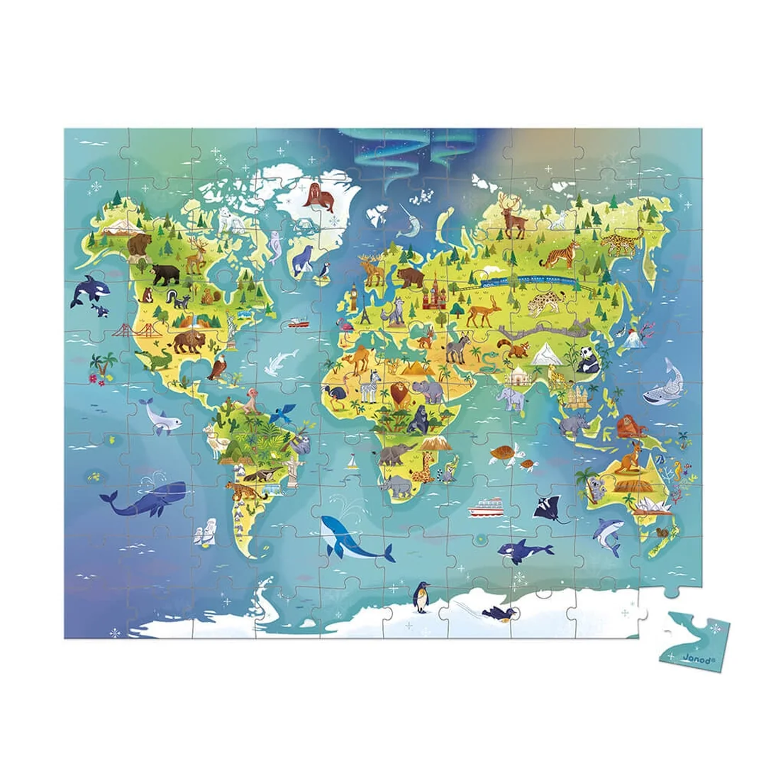 Janod Puzzle Mapa sveta v kufríku 100 ks