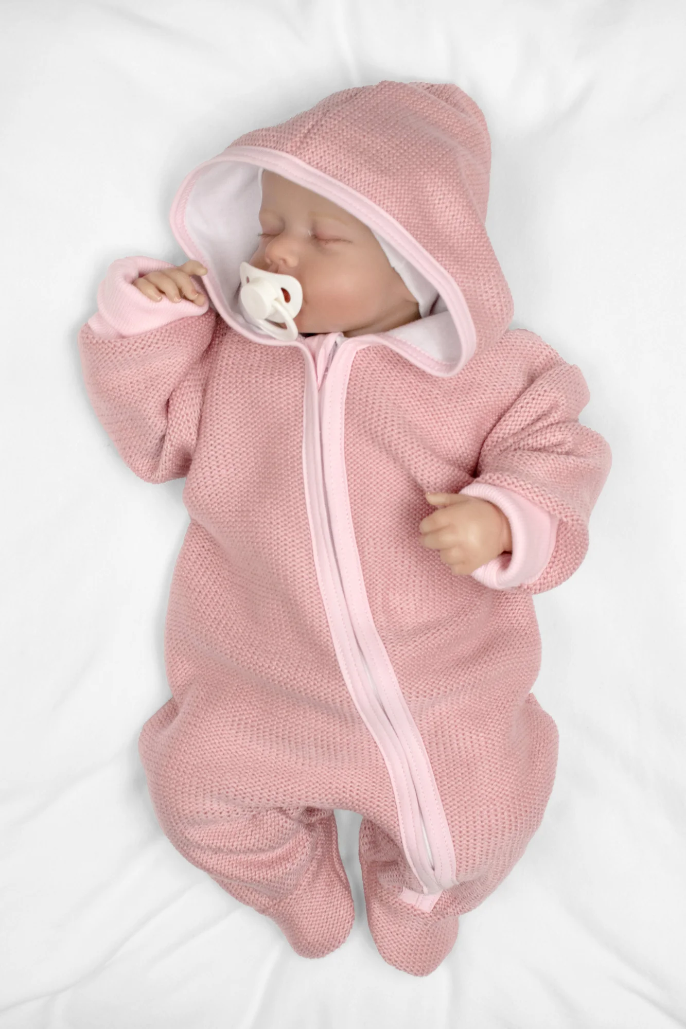 Pletený overal s kapucňou, CUTE - púdrovo růžová