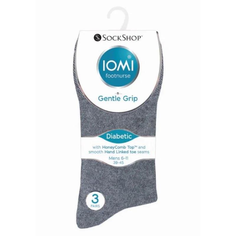 IOMI Gentle Grip pánske diabetik ponožky 3 páry TMAVÉ lem bez gumičiek