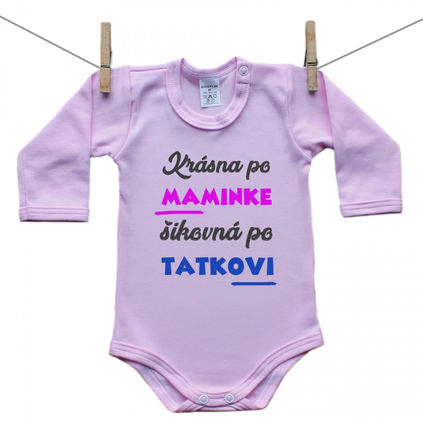 Boodyy Ružové Body s dlhým rukávom Krásna po maminke, šikovná po tatkovi Veľkosť: 86