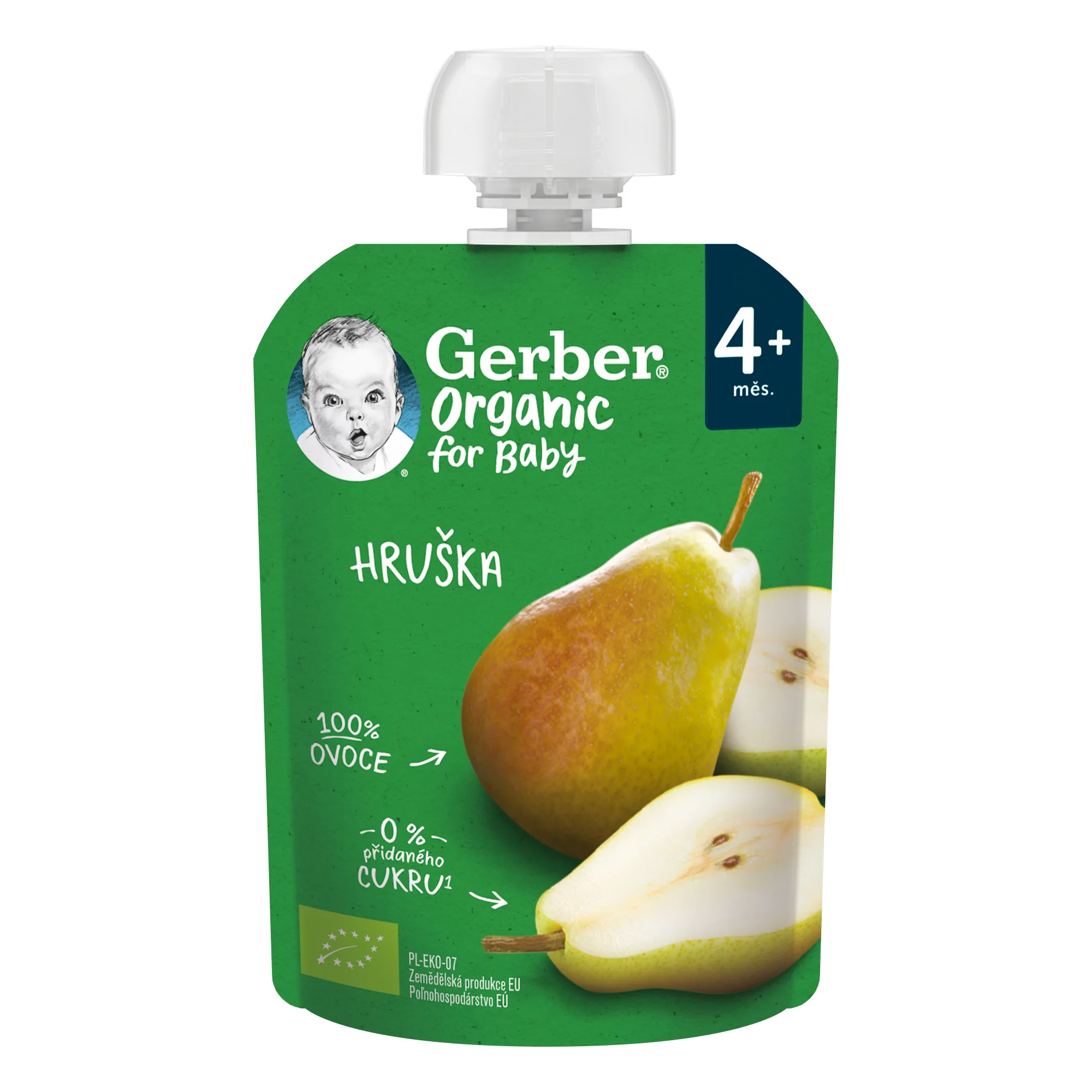 Gerber Organic Kapsička Hruška 1x90 g,  ovocná desiata (od ukonč. 4. mesiaca)
