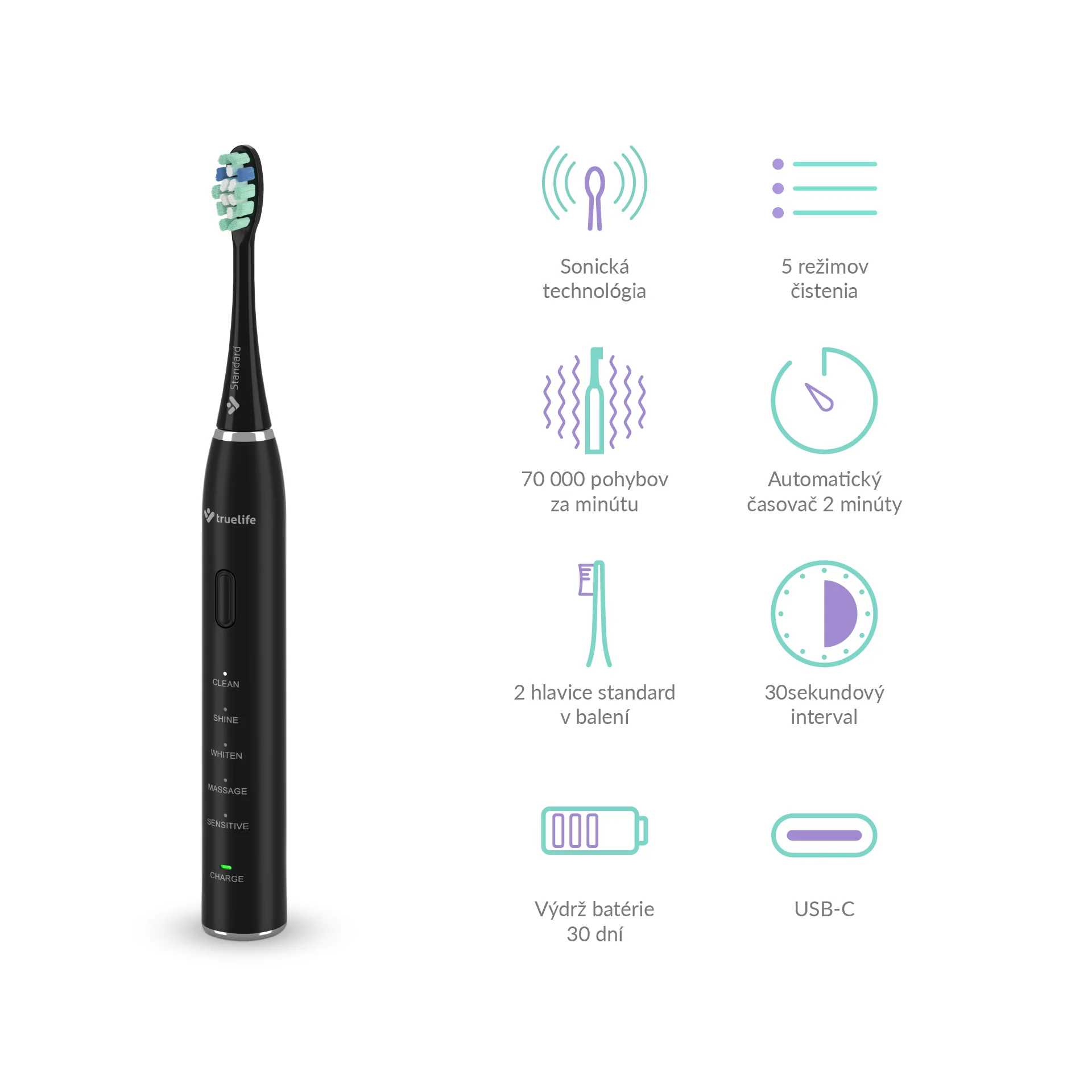 TrueLife SonicBrush Clean30 Black 1x1 ks, sonická kefka