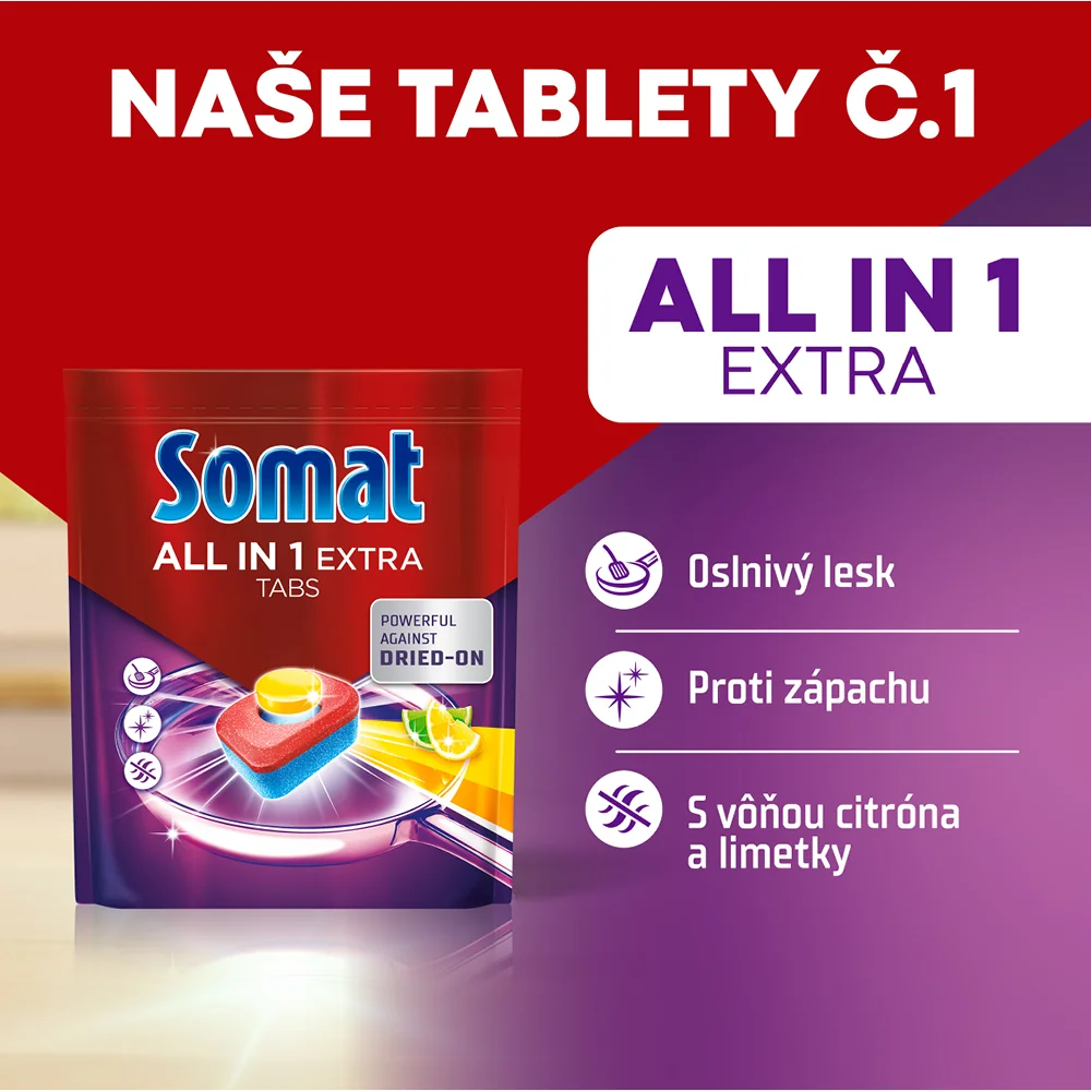 Somat All in 1 Extra tablety do umývačky Lemon 75 ks 1×75 ks, tablety do umývačky