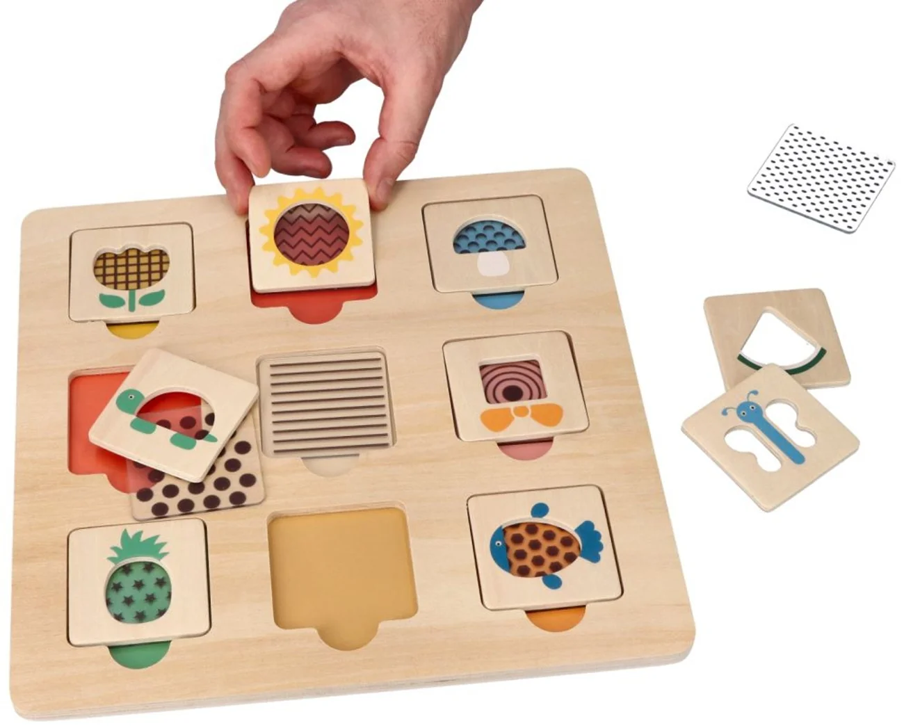 Drevená aktívna vkladačka/puzzle so vzormi, prírodná