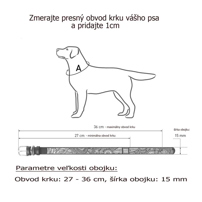 Kožený obojok so vzorom ETHNO biely, Obvod krku: 38-49 cm, širka: 25 mm