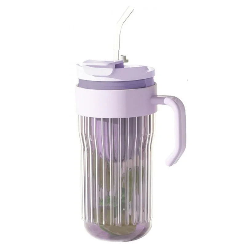 Livefy pohár so slamkou Ribbed 550ml, fialový 
