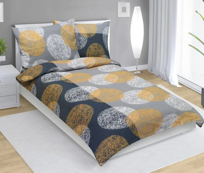 Obliečky krep 80/865 šedooranžové gule 140x220, 70x90 1×1 ks, obliečky