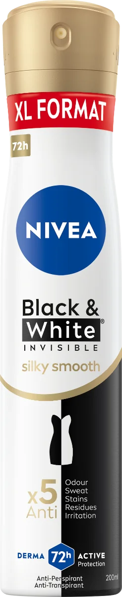 NIVEA Sprej AP B&W Invisible Silky Smooth 200ml 1×200 ml, antiperspirant