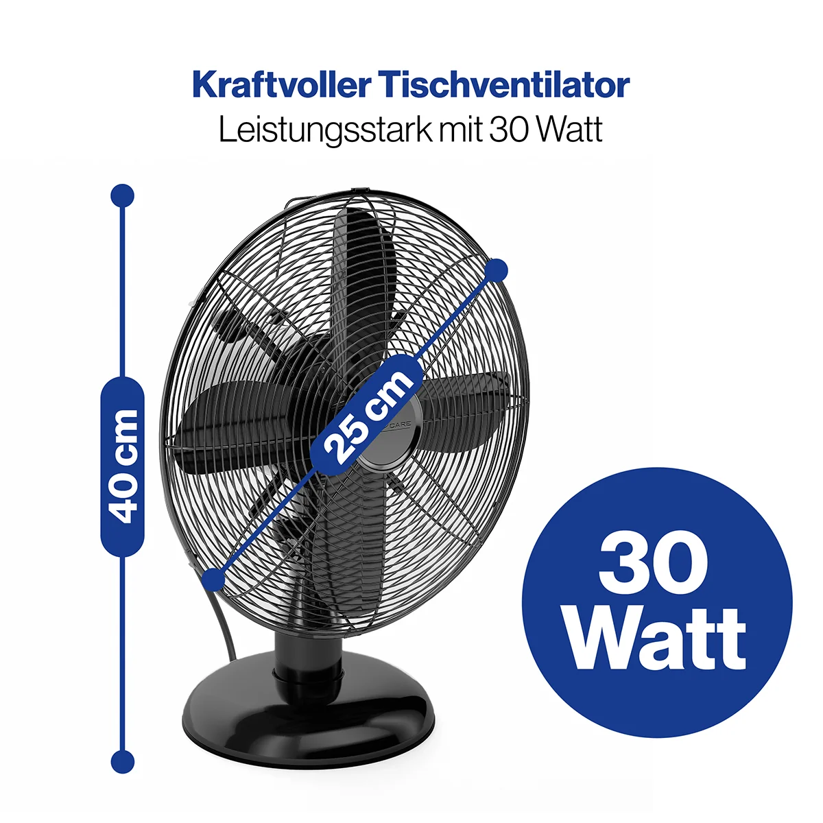 ProfiCare VL 3062 BK kovový stolový ventilátor 25 cm, čierny