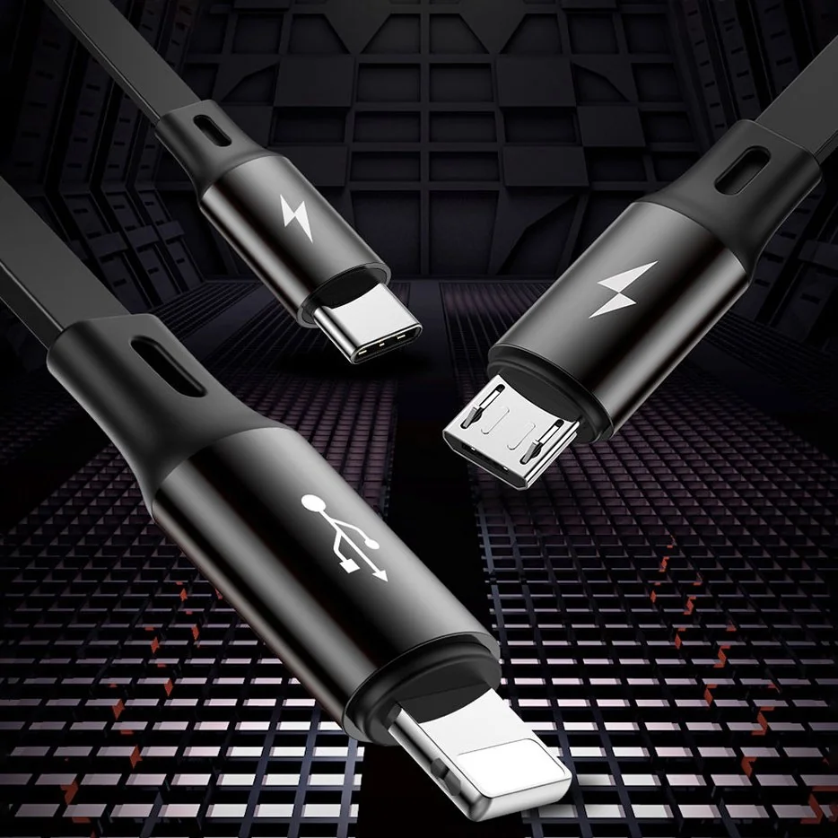 Baseus Golden Loop 3in1 USB kábel - micro USB / Lightning / USB-C 35-120cm, čierny 20cm, čierny