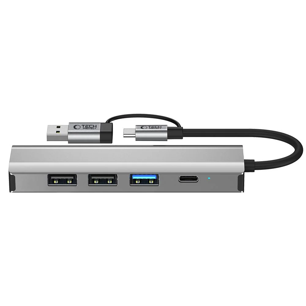 Tech-Protect HB03 HUB adaptér USB-C + USB - 3x USB / USB-C / RJ45, šedý ý