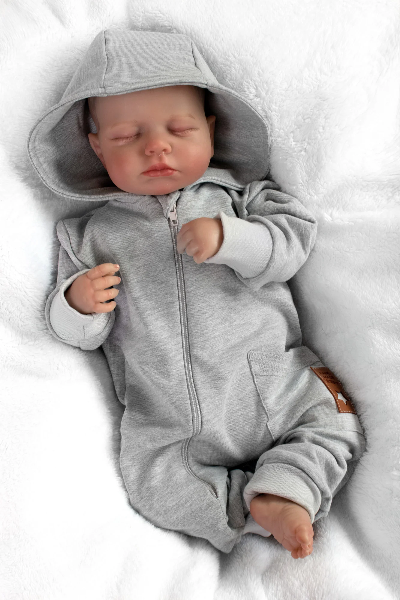 Teplákový overal s vreckom a kapucňou BOY, Baby Nellys, sivý, veľ. 86