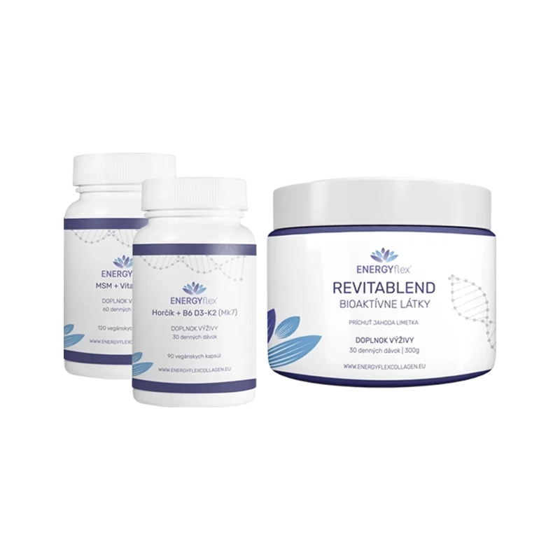 Energyflex balíček regenerácia a pohyb (MSM + Vitamín C, RevitaBlend Jahoda Limetka, Magnézium)