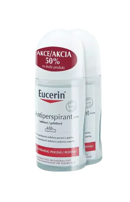 Eucerin Deo Guľôčkový antiperspirant PROMOBALENIE ZĽAVA 50 % NA DRUHÝ PRODUKT 1×2kusy, gulôčkový antiperspirant