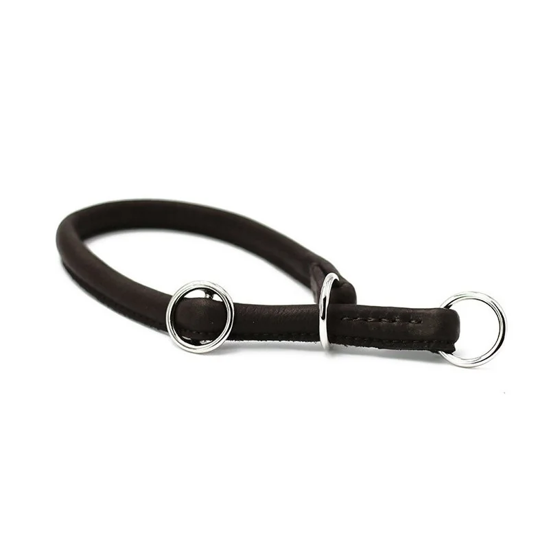 Okrúhly kožený polosťahovací obojok čierna, 35 cm, 4 mm