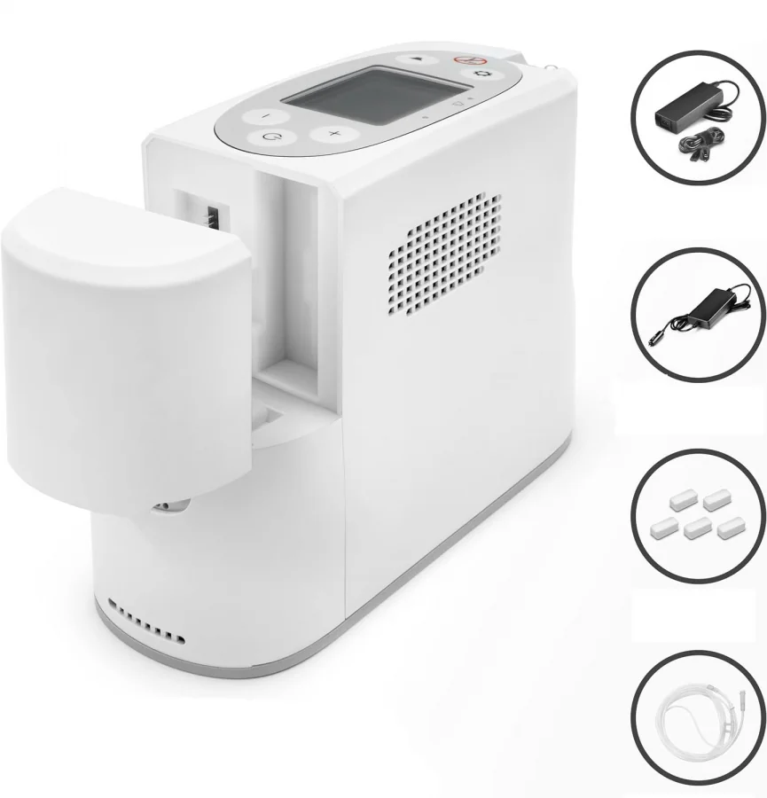 Prenosný kyslíkový koncentrátor s batériou, Kingon P2, 2 x Li-ion 6,8 Ah, 5L/min, 96%