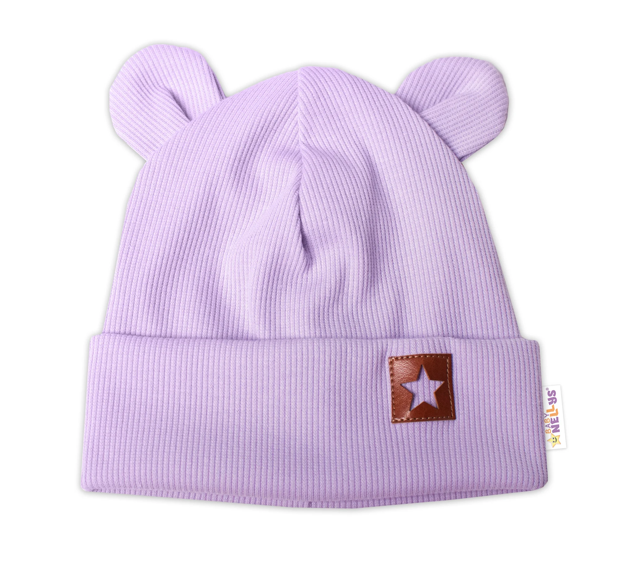 Baby Nellys Rebrovaná dvojvrstvová čiapka s uškami TEDDY - lila