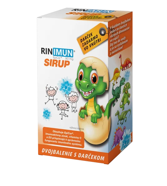 RINIMUN sirup DVOJBALENIE + darček (hračka - vo vode rastúci dinosaurus) 2×120 ml, výživový doplnok