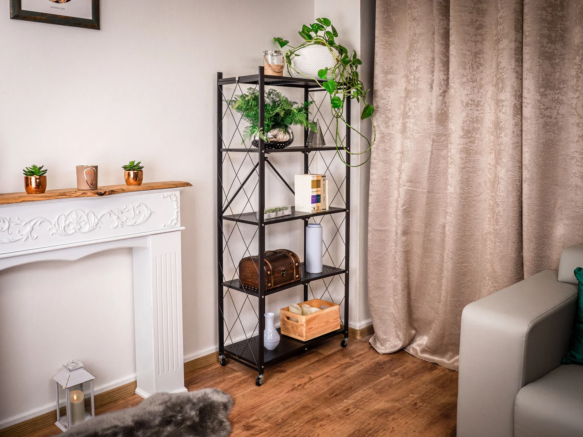 Strend Pro kovový regál Racks RAW5T, 1 ks 5 políc, 1630x720x340 mm, max. 50 kg/polica, prenosný, na kolieskach
