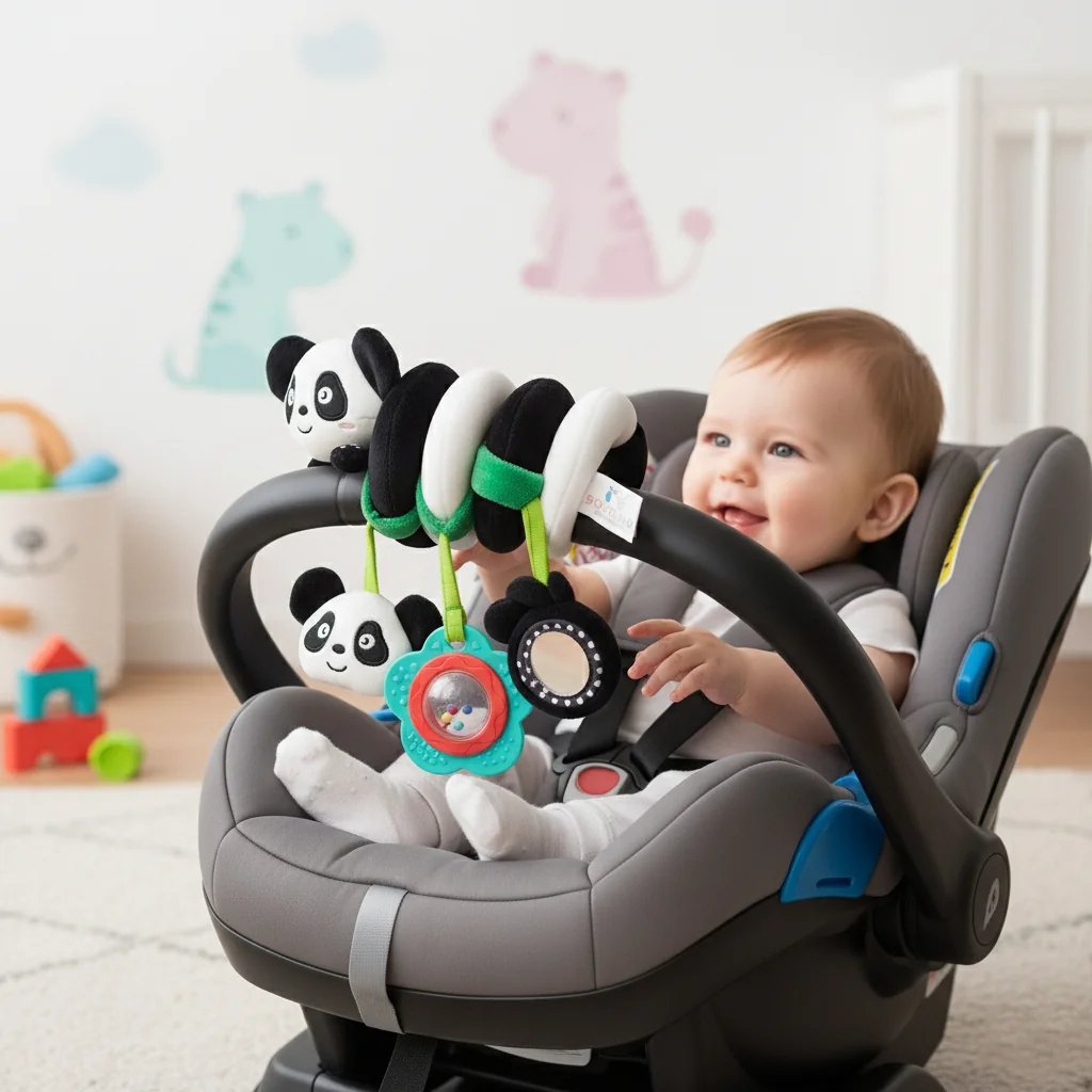 Plyšová senzorická špirála + plyšové pískatko Panda - čierna, biela