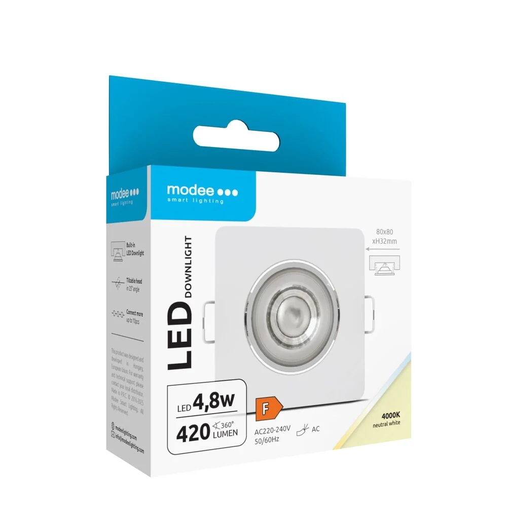 Modee LED bodové svetlo podhľadové 4,8W biele 420 lumenov štvorec