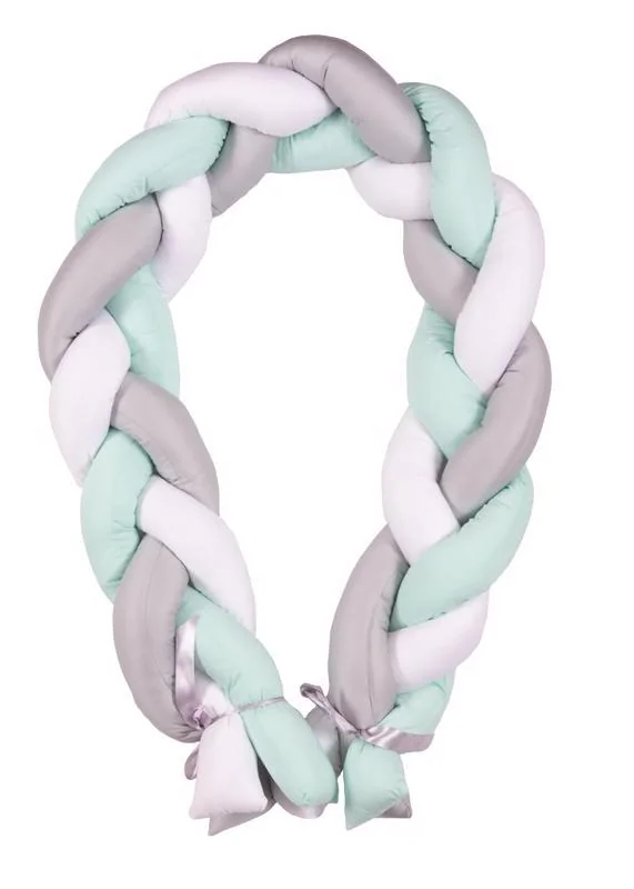 BABYMATEX Mantinel do postieľky Vrkoč 200cm biela-sivá-mint 1×1 ks, pletený