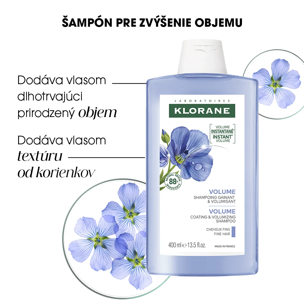 KLORANE ŠAMPÓN s ľanom 1×400 ml, šampón na jemné vlasy bez objemu