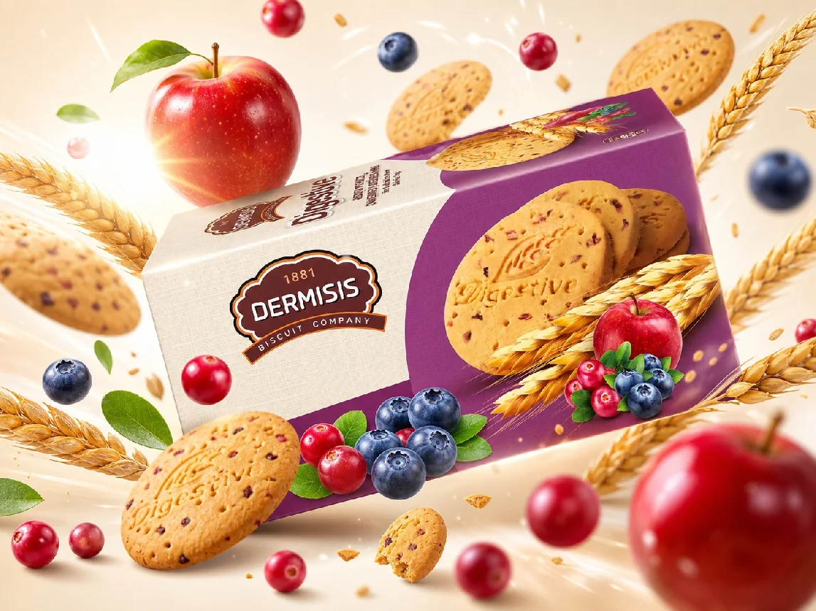 Dermisis Digestívne sušienky s brusnicami a čučoriedkami 180 g jablko, celozrnná múka