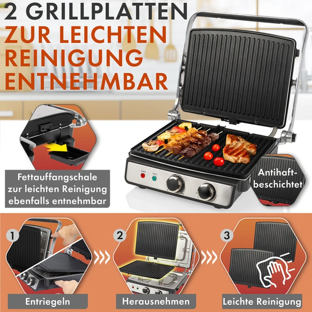 ProfiCook KG 1264 kontaktný gril 2000 W, otváranie 180°