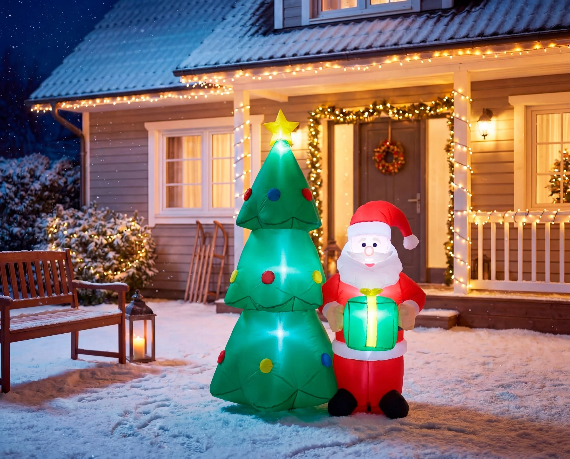 MagicHome nafukovací vianočný LED Santa so stromčekom, 1 ks 12 LED, IP44, 75x113x148 cm
