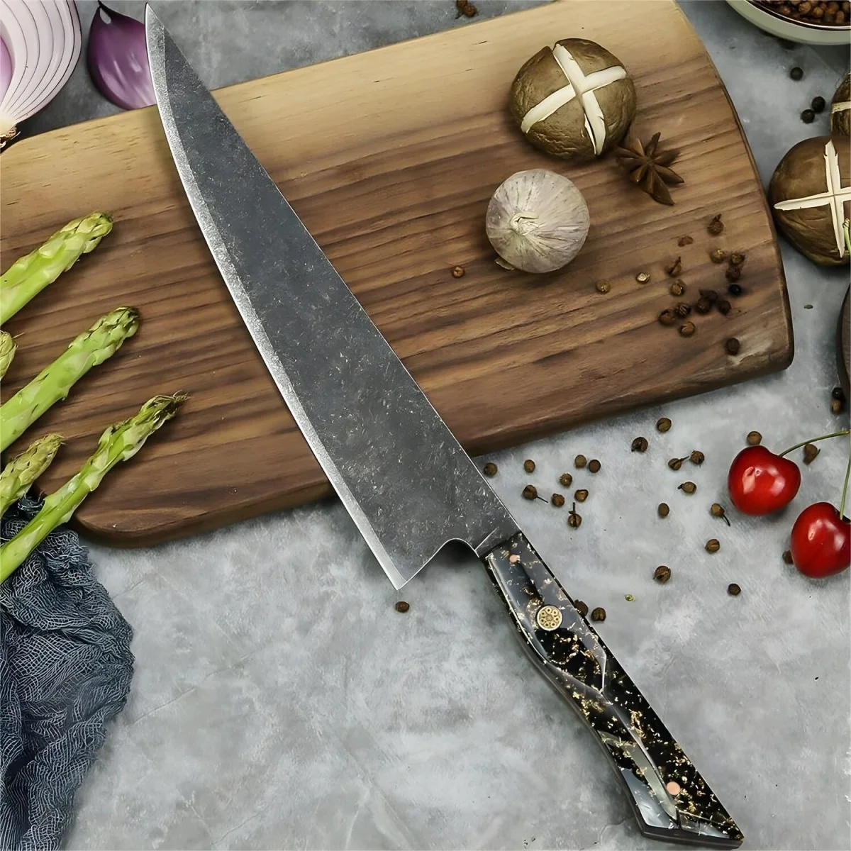 Damaškový kuchynský nôž Kurohana Chef/Čierna/Zlatá