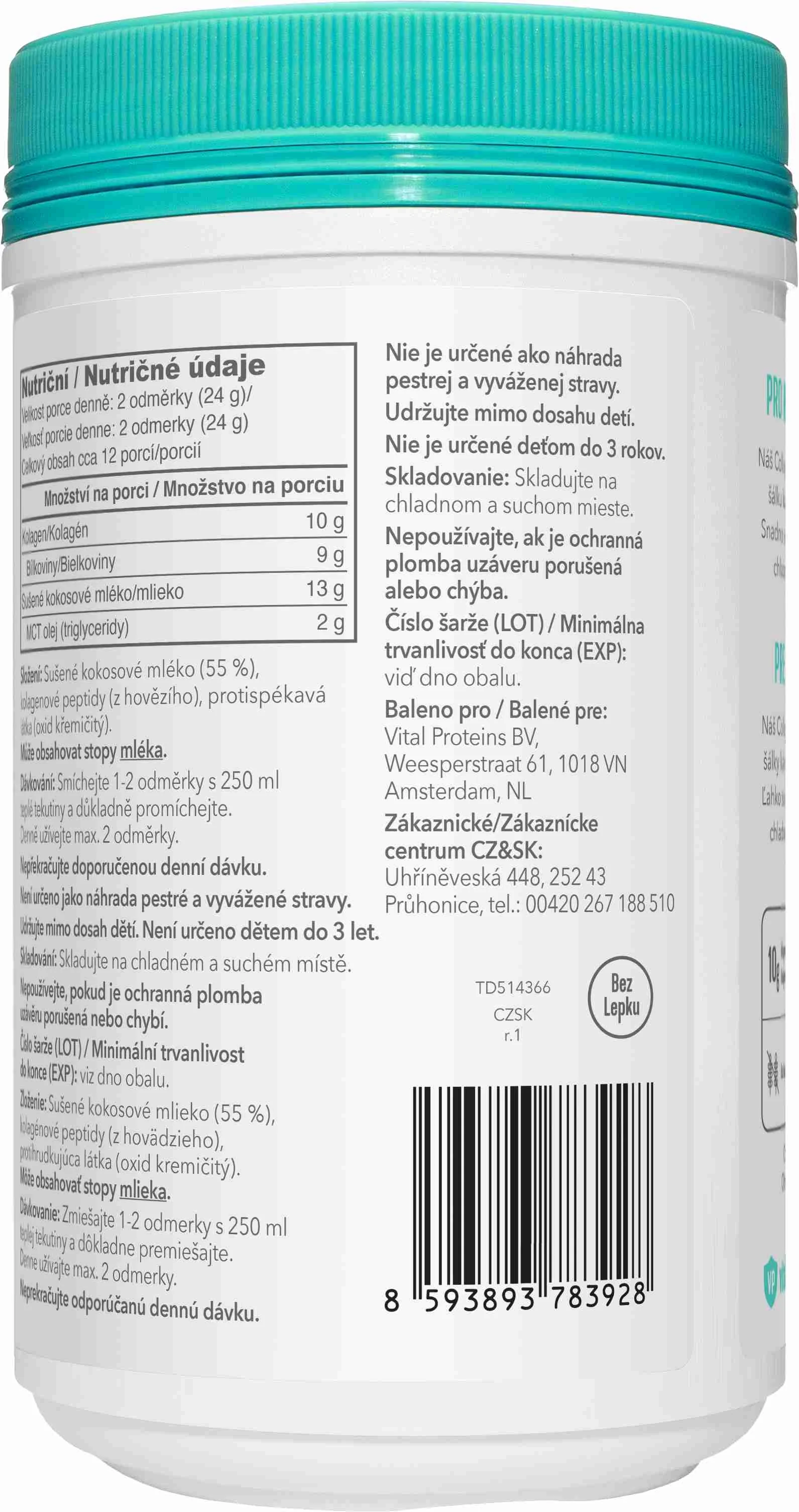 Vital Proteins Collagen Creamer Kokos kolagén v prášku 293g 1×293 g, dochucovadlo do kávy