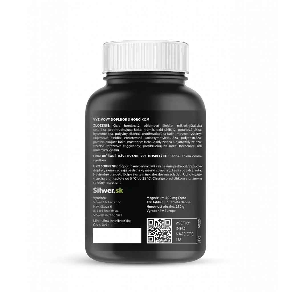 Silwer Magnézium 400 mg Forte 120 tabliet. Proti únave, na nervy a svaly.