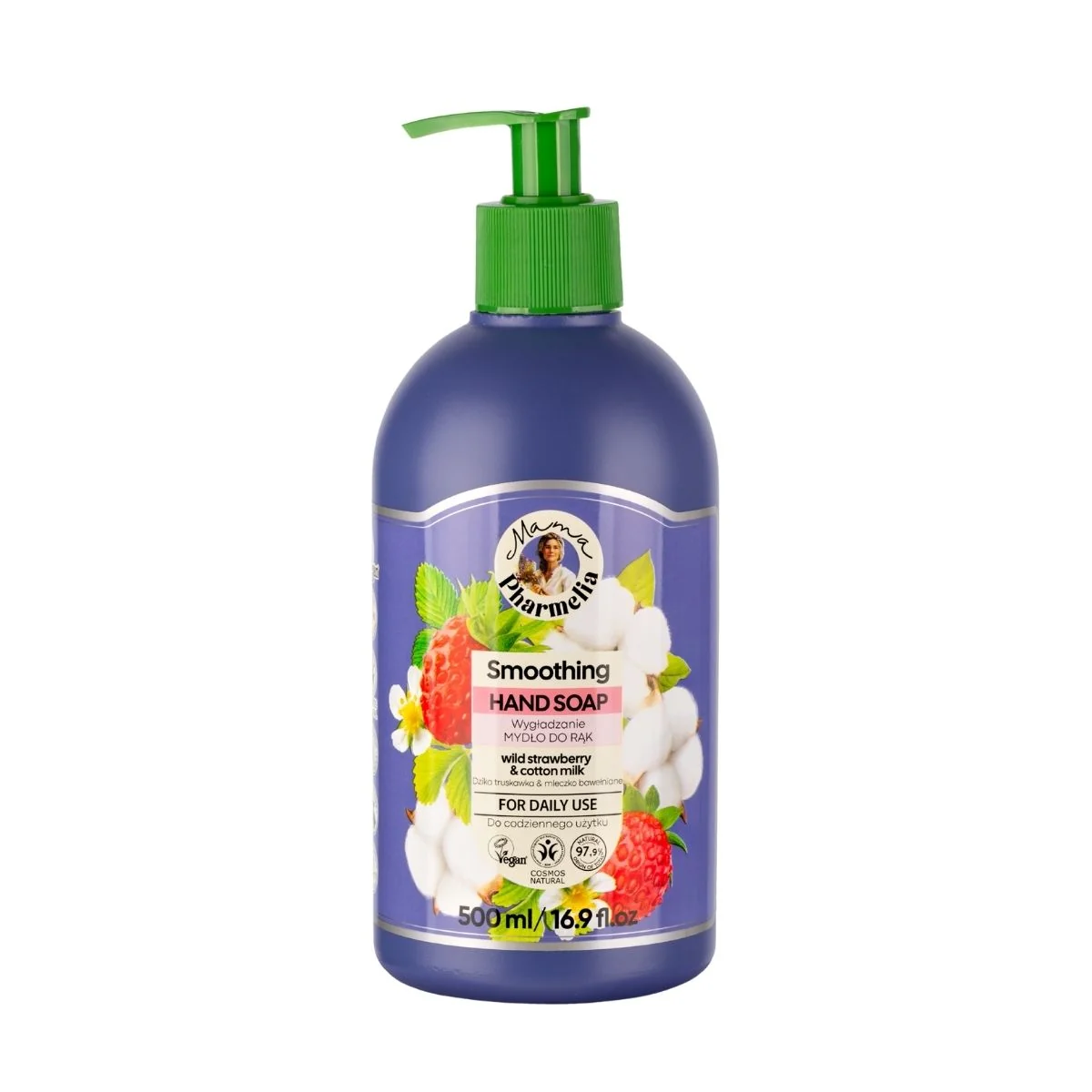 Zjemňujúce tekuté mydlo na ruky s lesnou jahodou a bavlneným mliekom - 500 ml - Mama Pharmelia