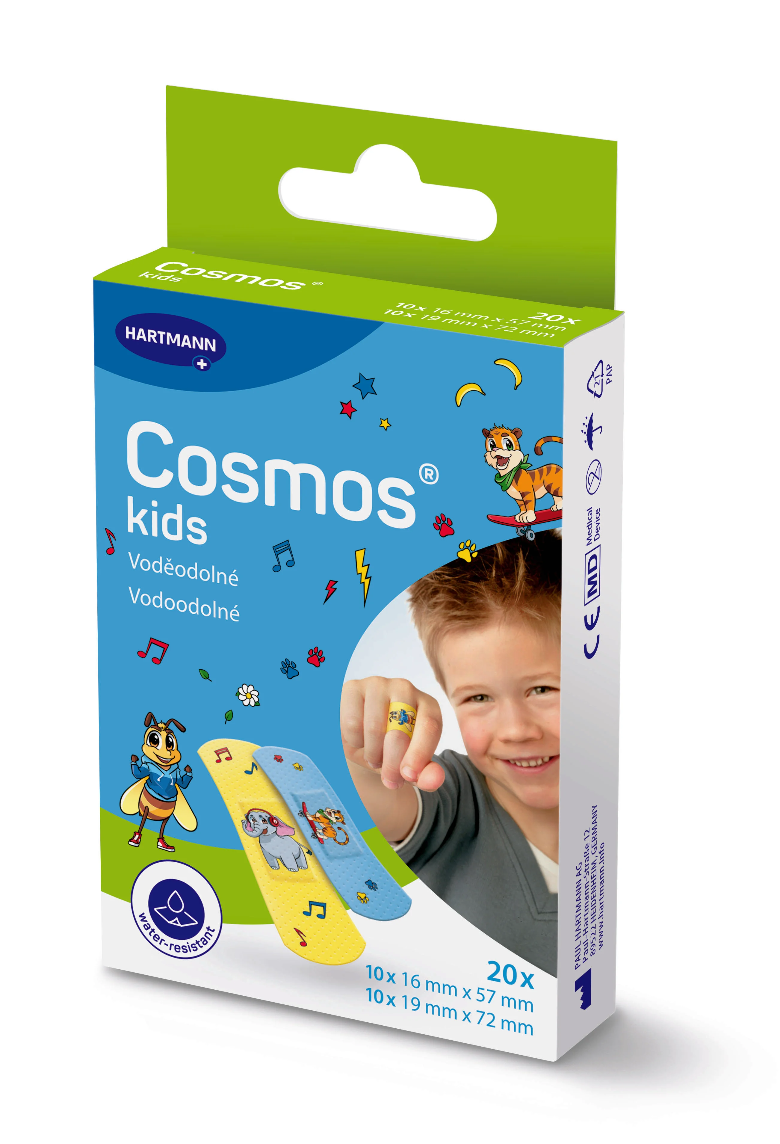 Cosmos kids, delená detská náplasť, 2 veľkosti, 19 x 72 mm (10x), 16 x 57mm (10x) 20 ks