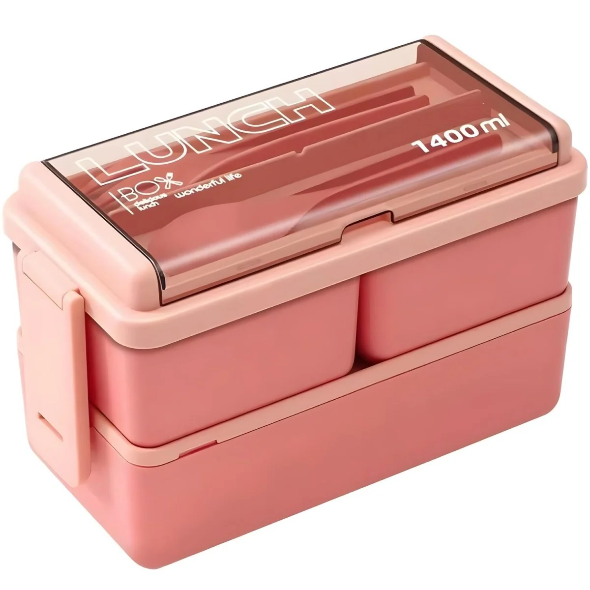 Dvojdielny lunchbox s vnútornými priehradkami Ružová, 1400 ml