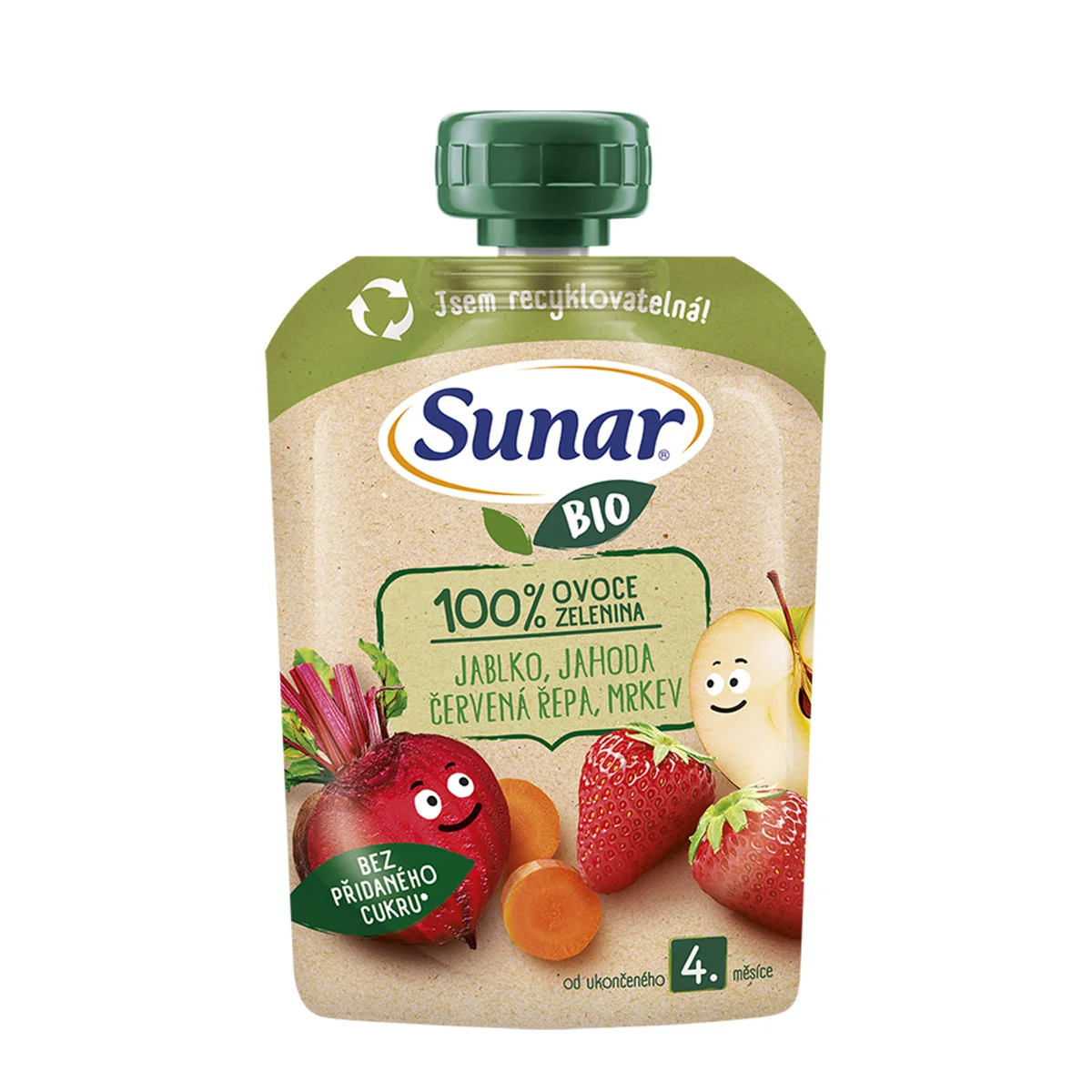 Sunar BIO ovocno-zeleninová kapsička Jablko, jahoda, červená repa, mrkva, 4m+ 100 g